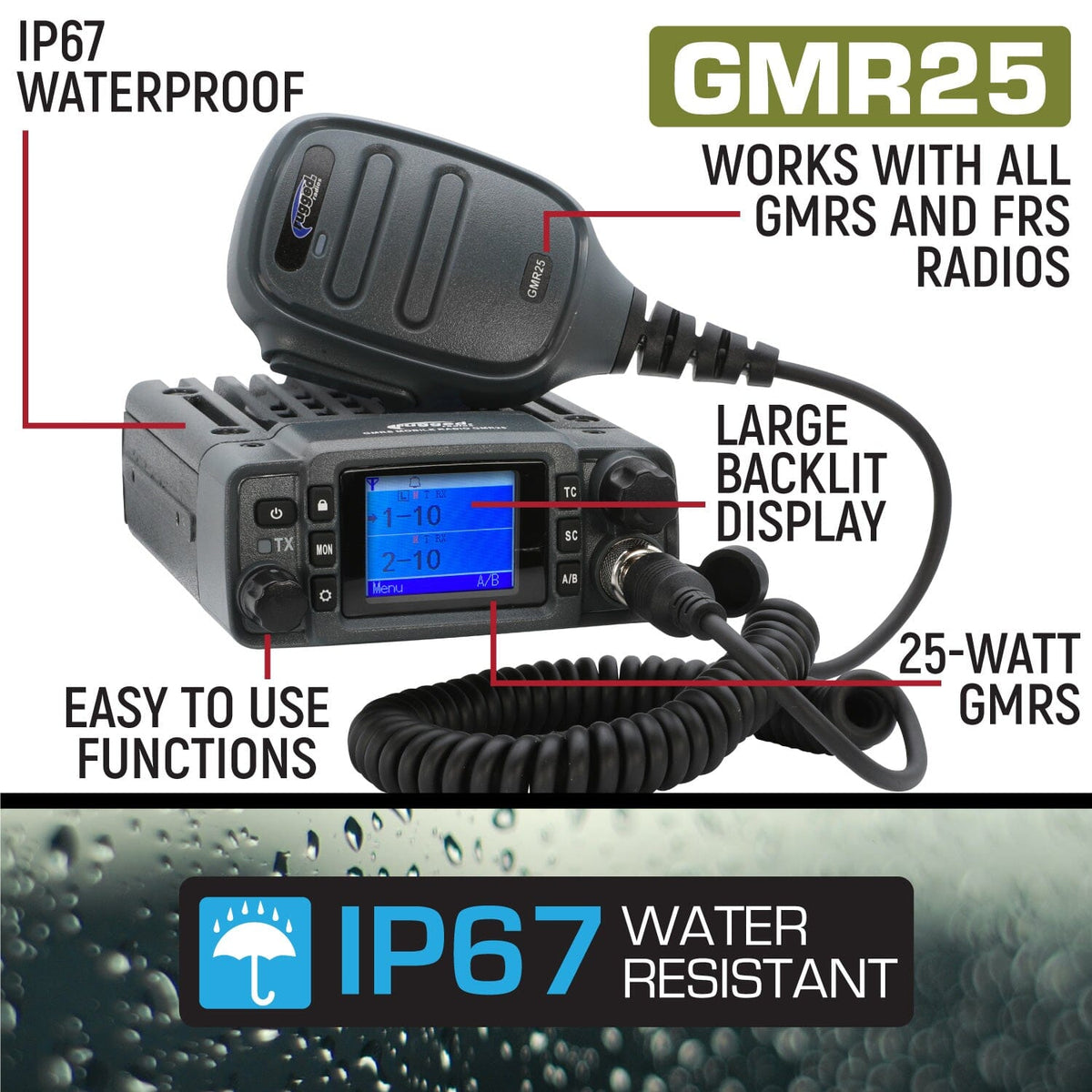 Radio Kit Lite GMR25 Waterproof GMRS Mobile Radio with Stealth Antenna