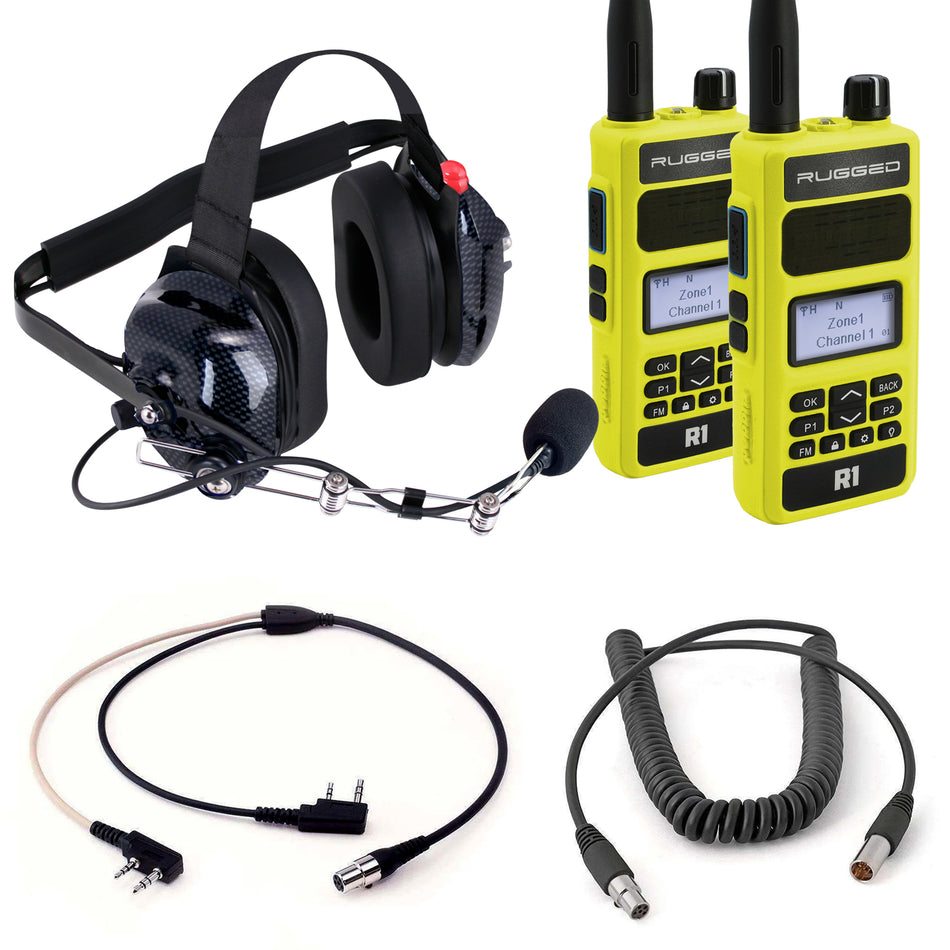 Paquete: kit de auriculares Spotter de RADIO DUAL con auriculares H42 y radios portátiles resistentes R1