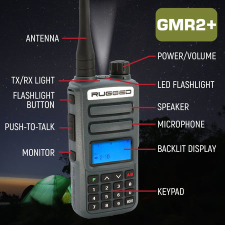 Rugged GMR2 PLUS GMRS and FRS Two Way Handheld Radio - Grey