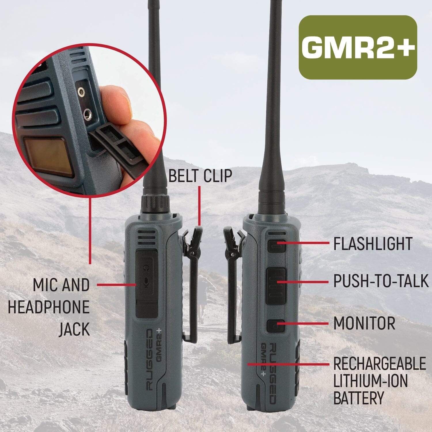 2 PACK - Rugged GMR2 PLUS GMRS and FRS Two Way Handheld Radios - Grey ...